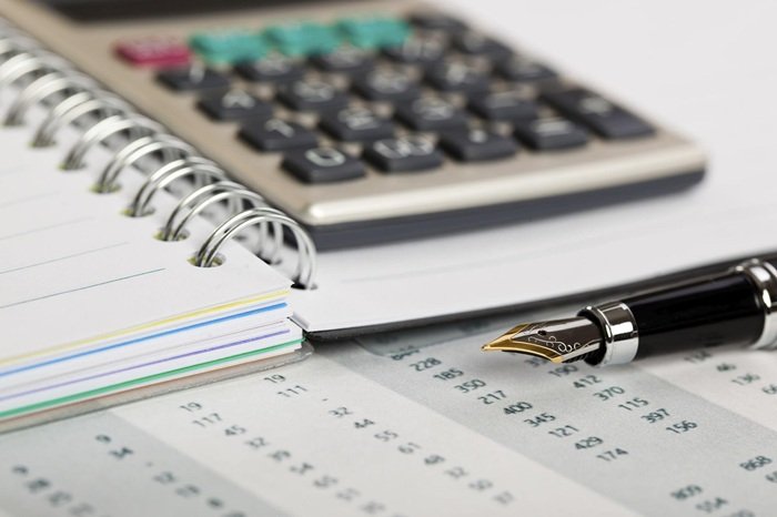 notebook, pen, calculator