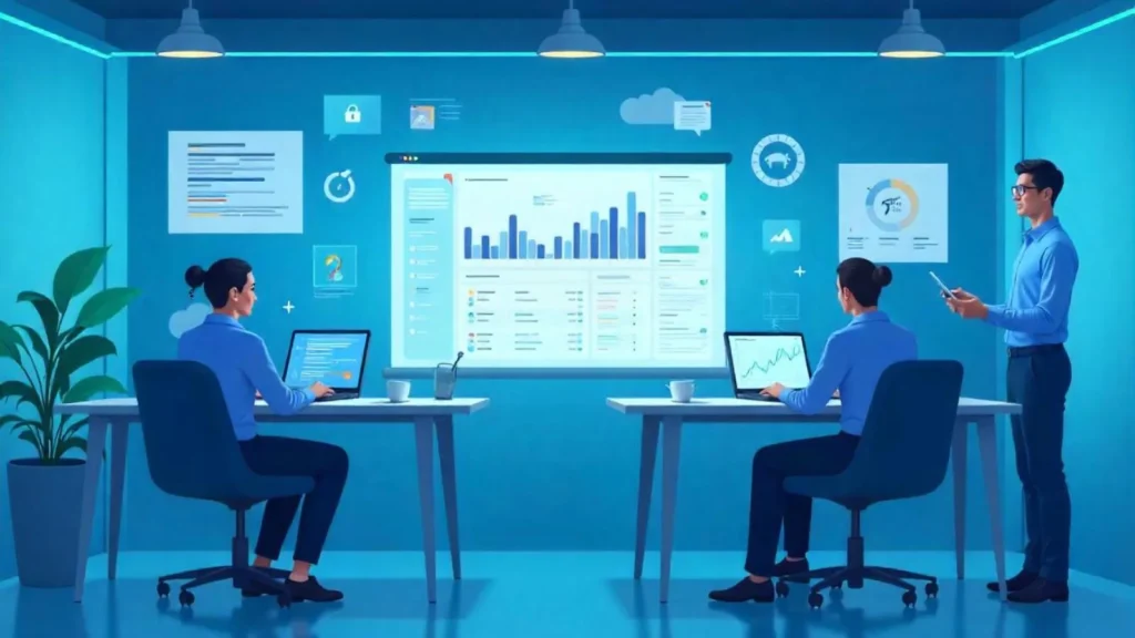 Employee productivity dashboard displaying team performance and workflow analytics.