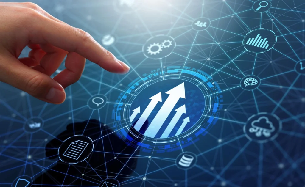 Integration technology of business data. Connecting network between application, database, system and cloud