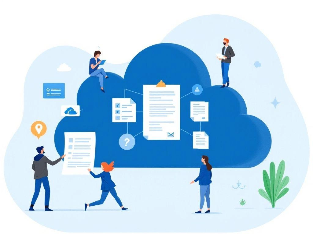 Employees collaborating on shared cloud documents in real time