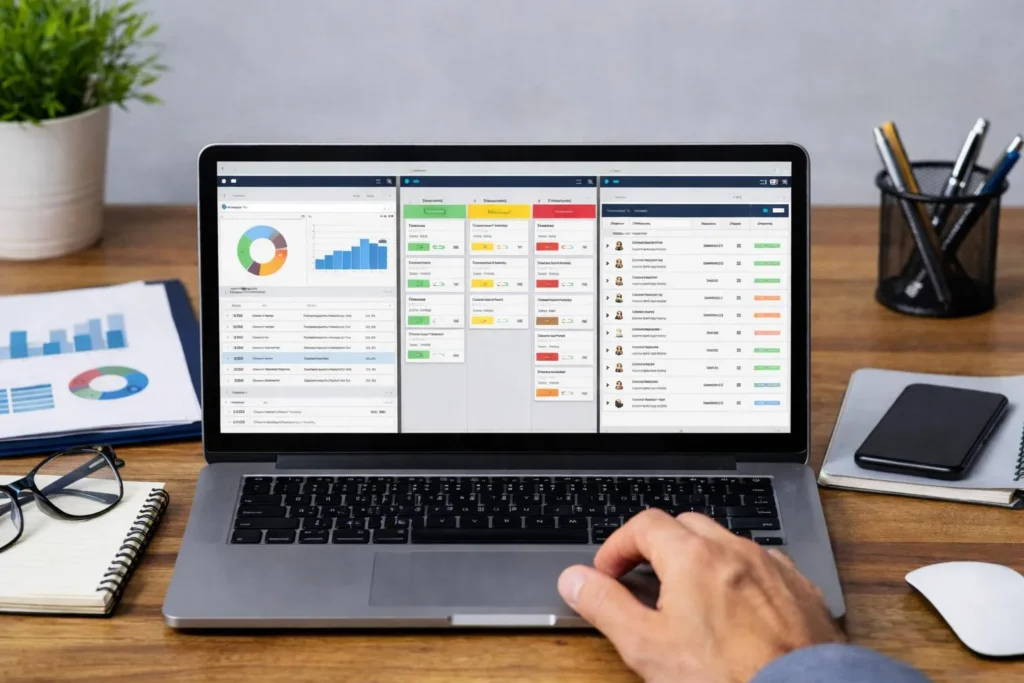 CRM software dashboard displaying customer information and sales pipeline.