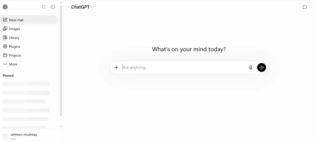 Hoome page of ChatGPT