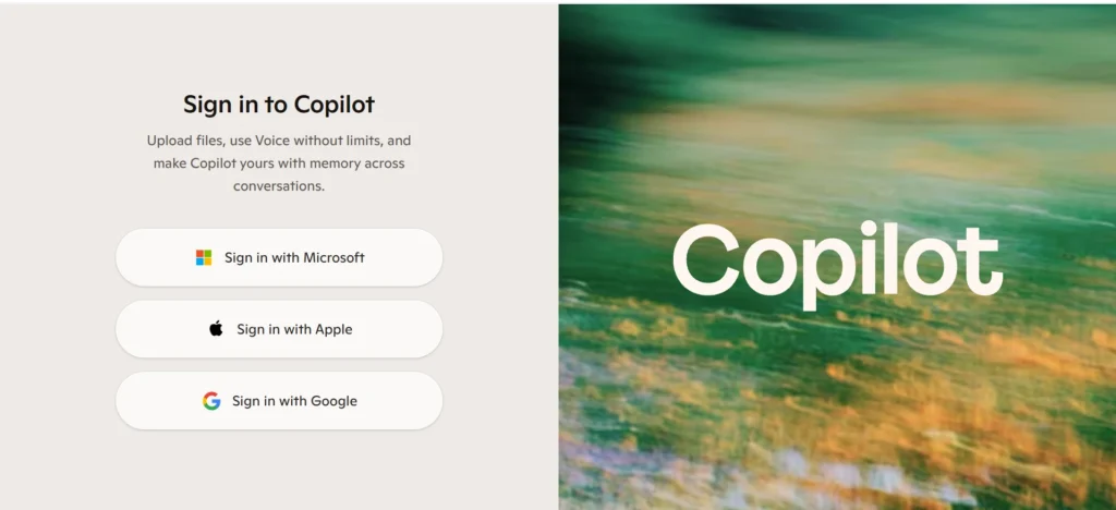 Home page of Microsoft Copilot