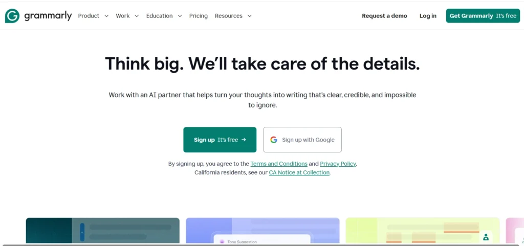 Home page of Grammarly