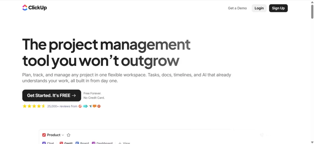 Home page of ClickUp