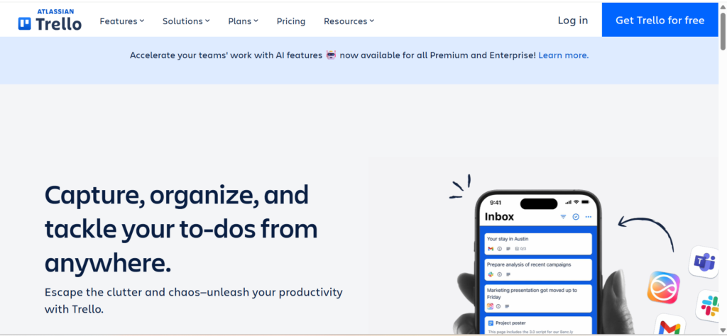 Home page of Trello
