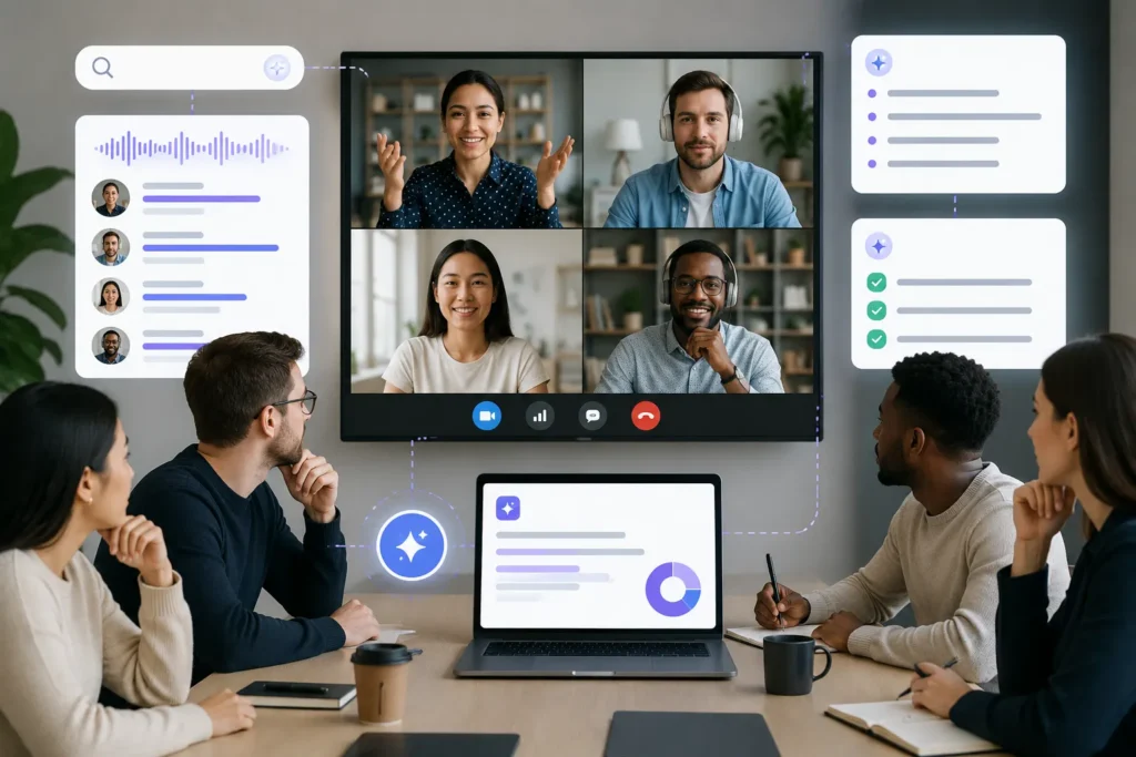 AI-powered team meeting with video conferencing and automated summaries